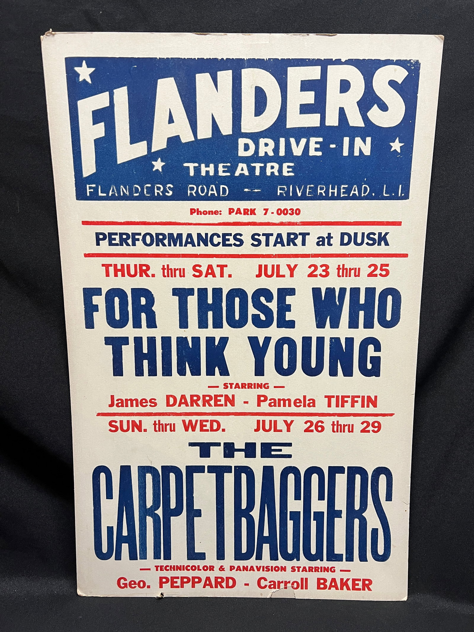 Flanders Drive-In Theater, Flanders Road, Riverhead, Long Island New York Movie Poster from 1964: Original July 1964 drive-in movie poster for the Flanders Drive-In Theater which was located in Riverhead, New York on Flanders Road. Scarce and rare as are most drive-in theater posters for any locat