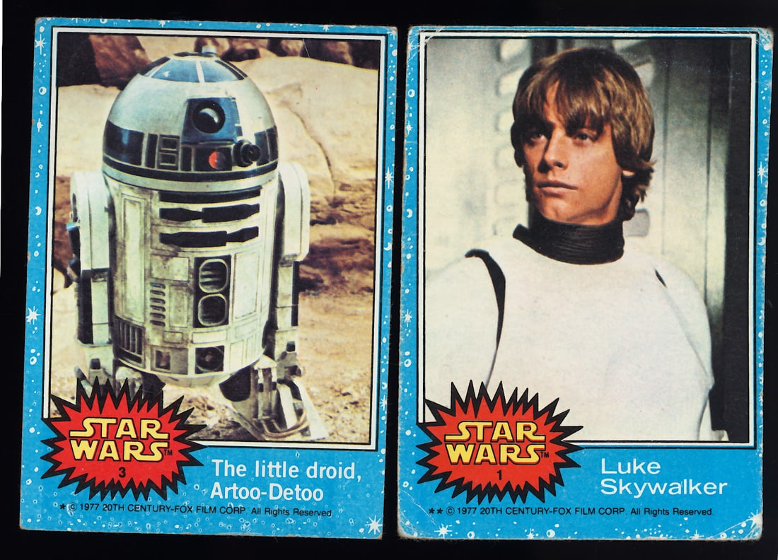 1977 Topps Star Wars Luke Skywalker #1 & R2D2 #3 (1 of 2)