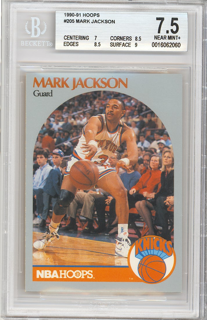 1990-91 Hoops #205 Mark Jackson rookie card Beckett 7.5 Near Mint+ Menendez brothers in background: 1990-91 Hoops #205 Mark Jackson Rookie Card - Graded by Beckett in 7.5 Near Mint+ condition. Lyle and Erik Menendez, having not yet been convicted for their parents murders, spent a fair amount of mon