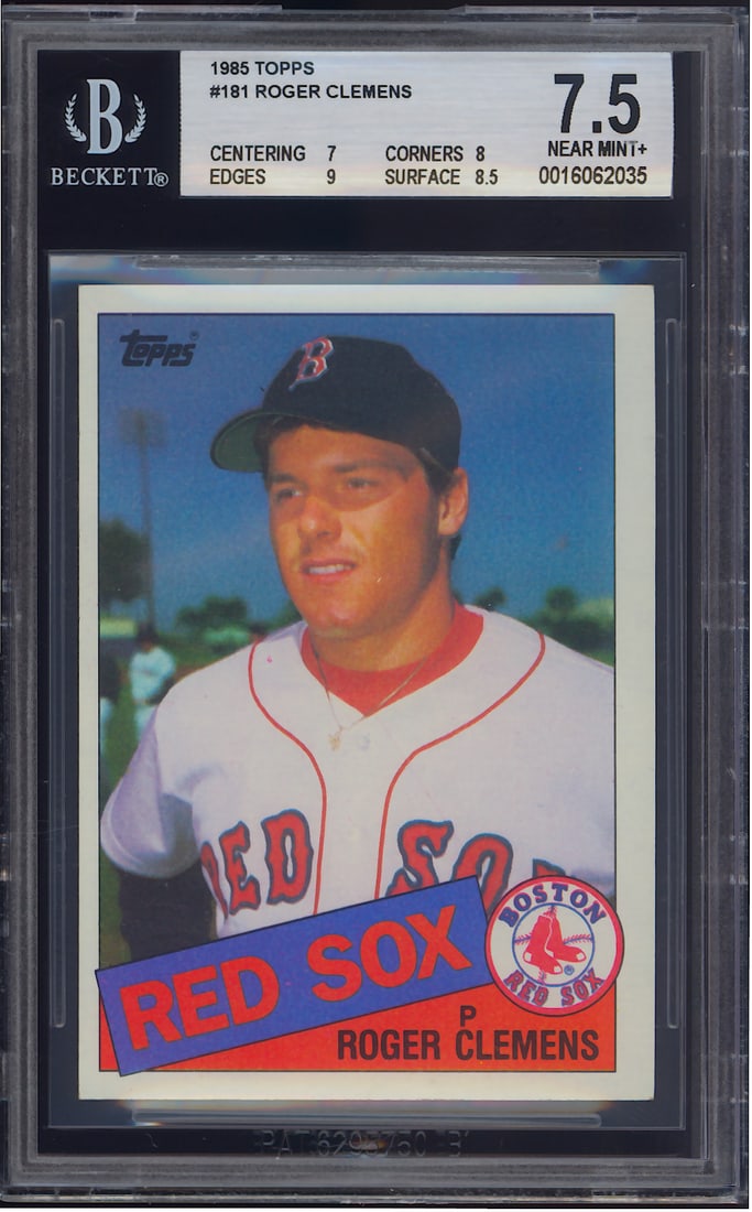 1985 Topps #181 Rookie Card for Roger Clemens of the Boston Red Sox. Graded 7.5 NM+ by Beckett (1 of 2)