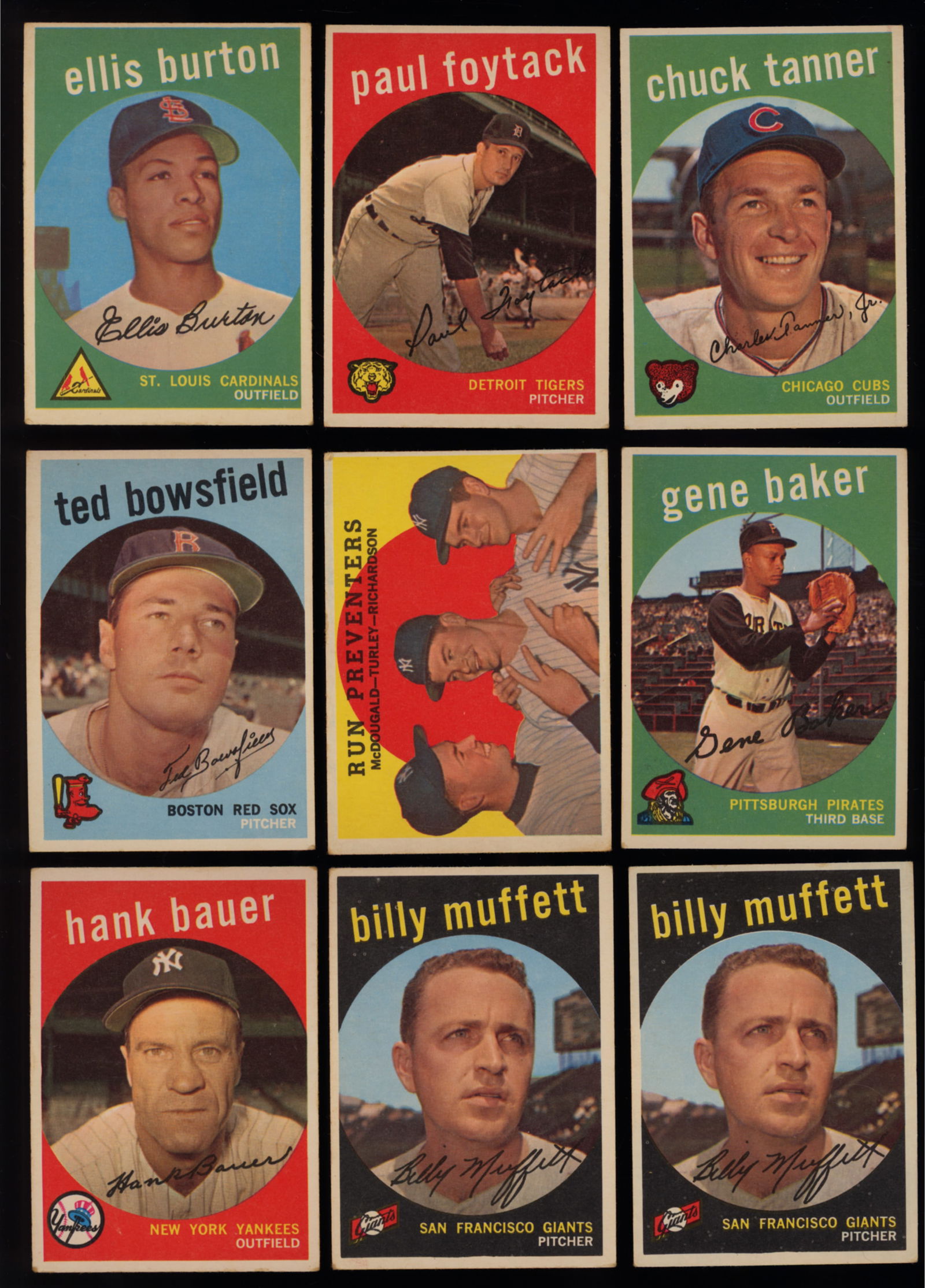 Lot of nine baseball cards from 1959 Topps Series Ellis Burton, Paul Foytack, Chuck Tanner and more (1 of 3)