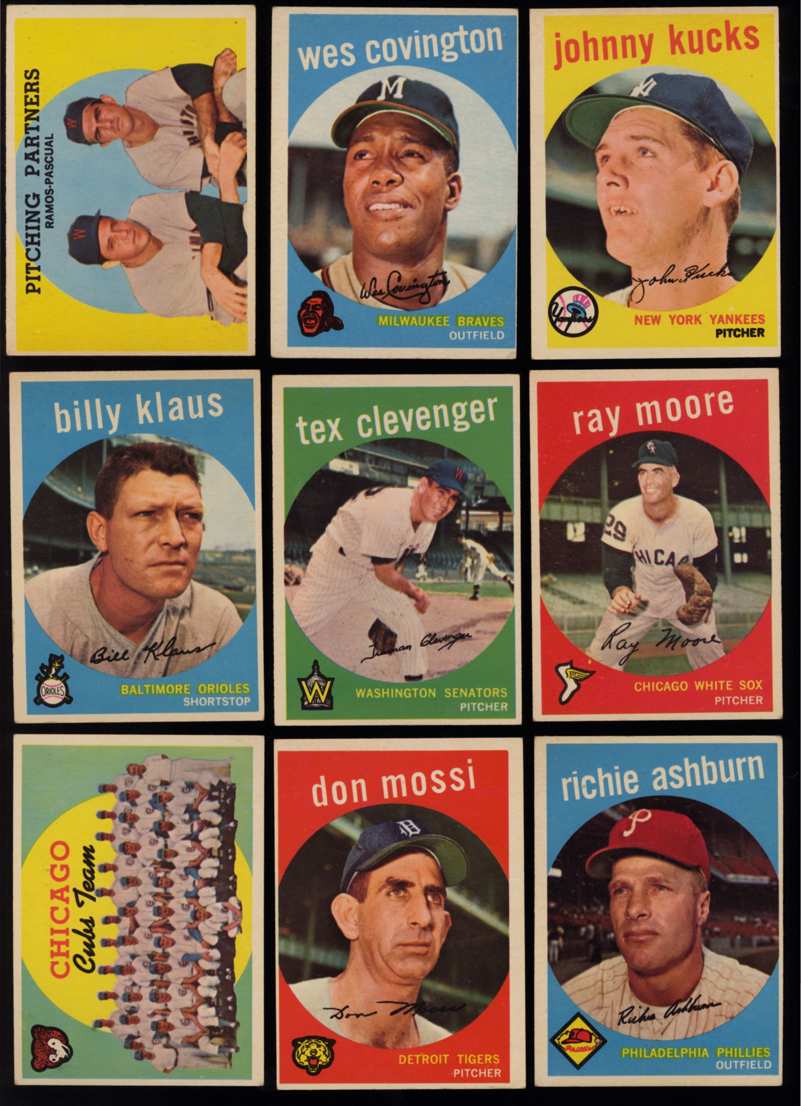 Lot of nine baseball cards from 1959 Topps Series Wes Covington, Johnny Kucks, Billy Klaus and more (1 of 3)