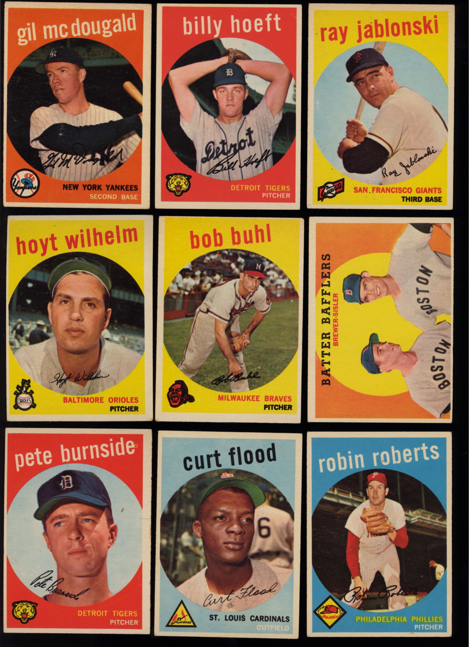 Lot of nine baseball cards from 1959 Topps Series Ray Jablonski, Billy Hoeft, Gil McDougald and more (1 of 3)