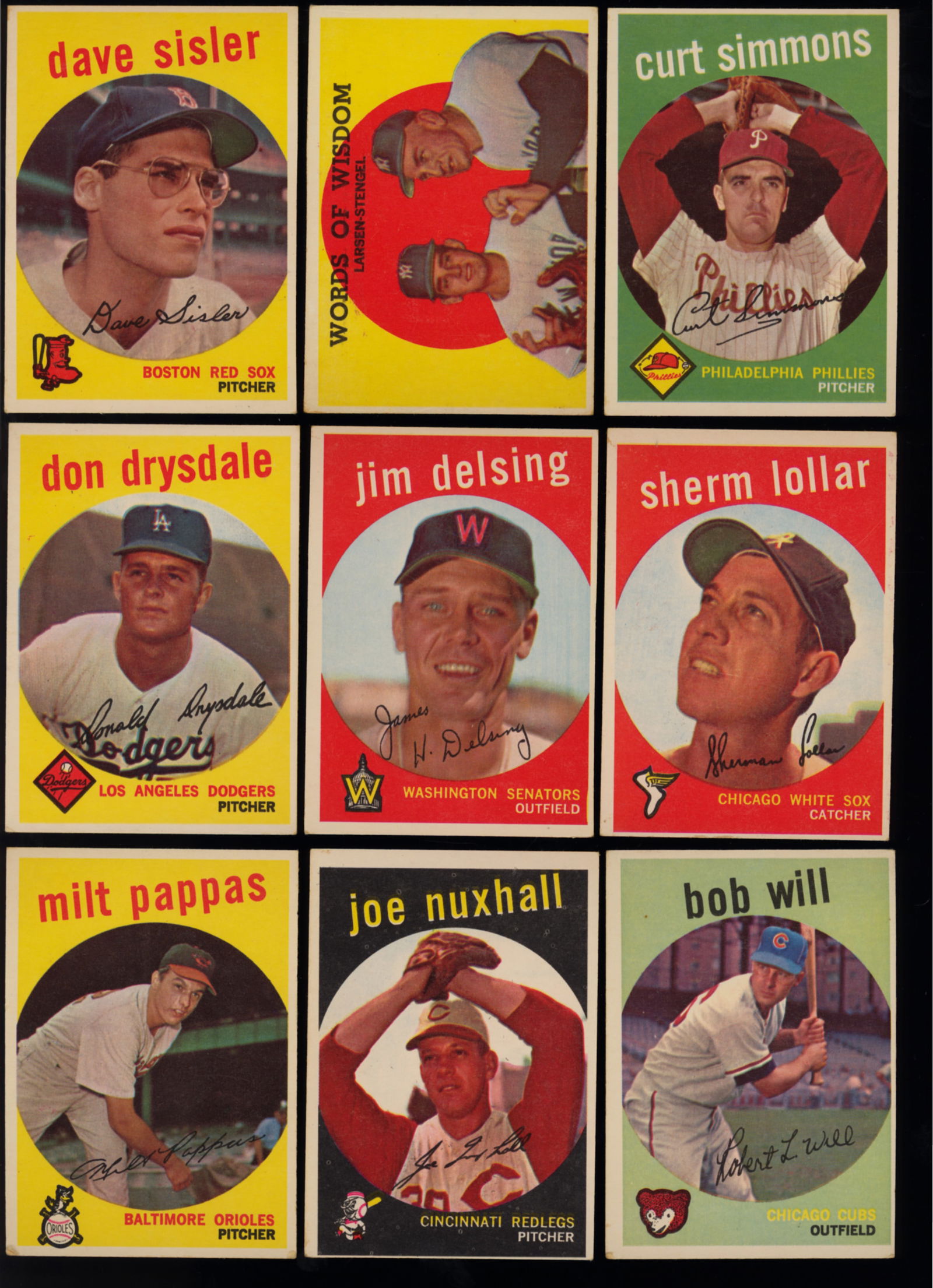 Lot of nine baseball cards from 1959 Topps Series Curt Simmons, Dave Sisler, Sherm Lollar and more (1 of 3)