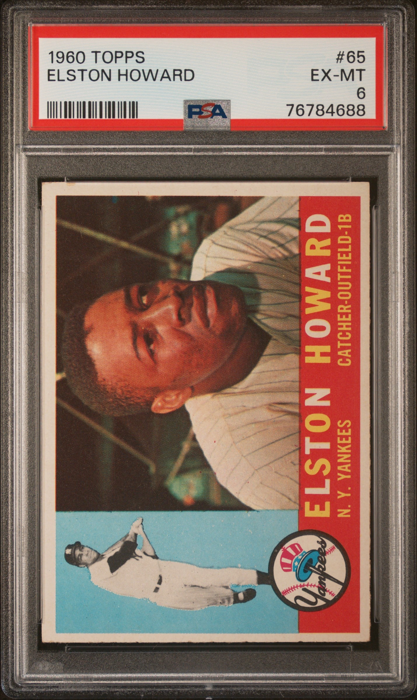 1960 Topps 163 Elston Howard New York Yankees Catcher Outfielder graded 6 Excellent-Mint by PSA: 1960 Topps 65 Elston Howard - PSA graded 6 (Excellent-Mint) From an original owner collection. SHIPPING: All items for this auction will be shipped "in house". Please wait for your final invoice prior