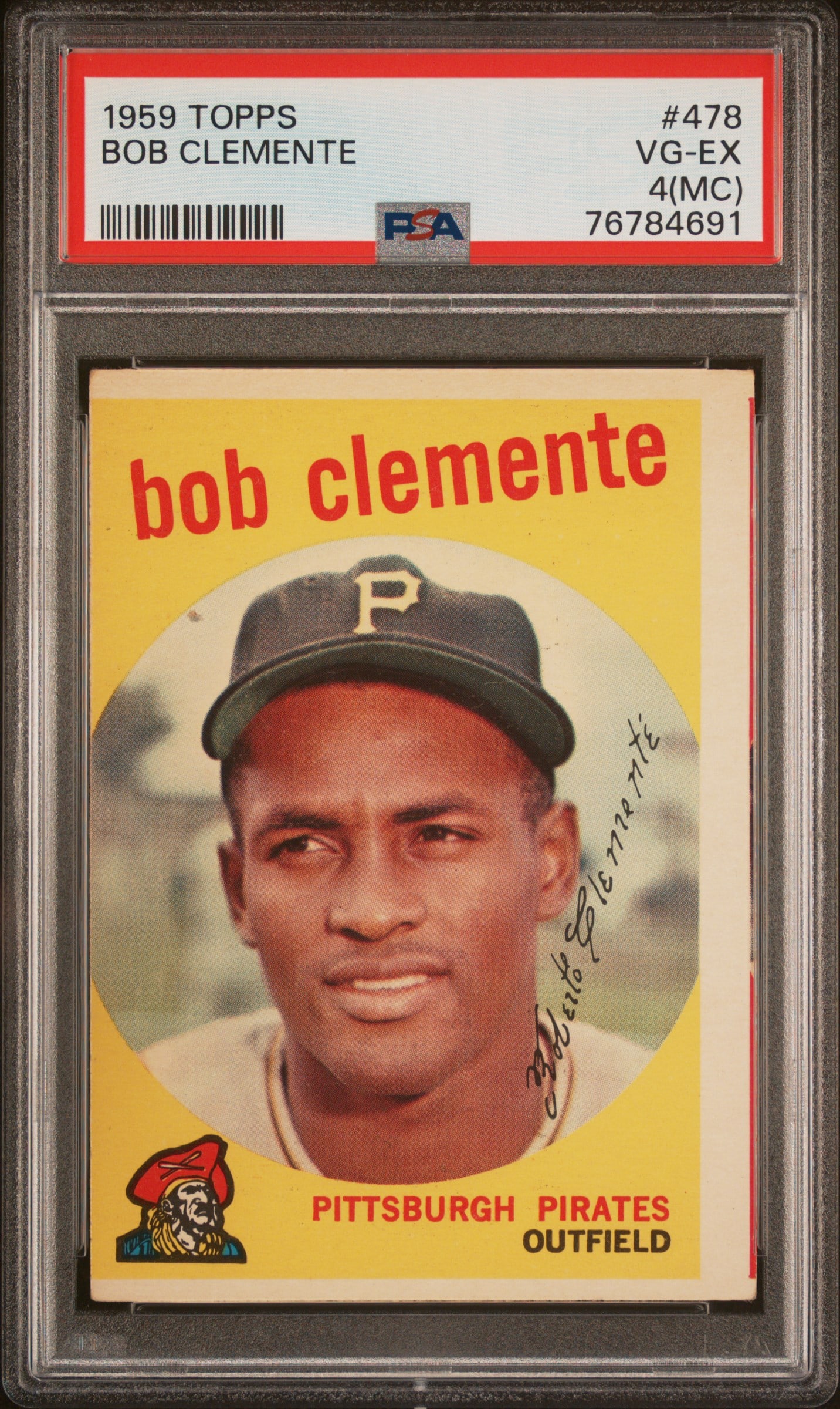 1959 Topps 478 Bob Clemente Outfielder for the Pittsburgh Pirates graded 4(MC) VG-Excellent by PSA (1 of 3)