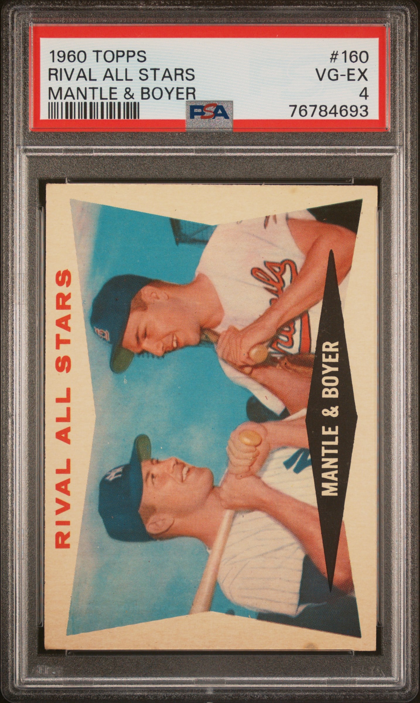 1960 Topps 160 Rival All Stars Mickey Mantle and Ken Boyer graded 4 VG-Excellent by PSA (1 of 4)