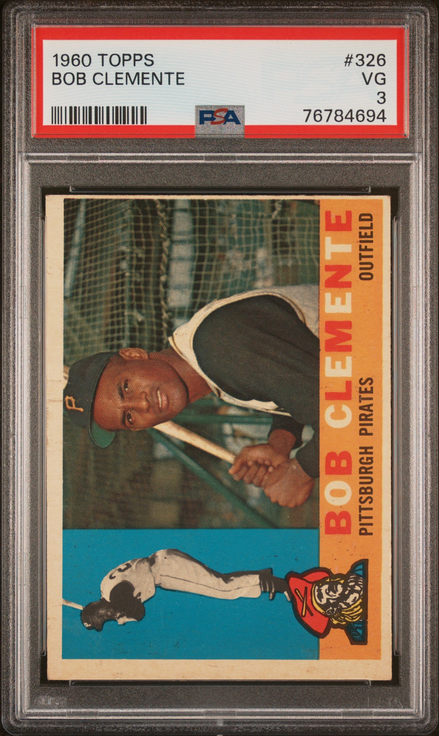 1960 Topps 326 Bob Clemente Hall of Fame Outfielder for the Pittsburgh Pirates graded 3 VG by PSA (1 of 4)