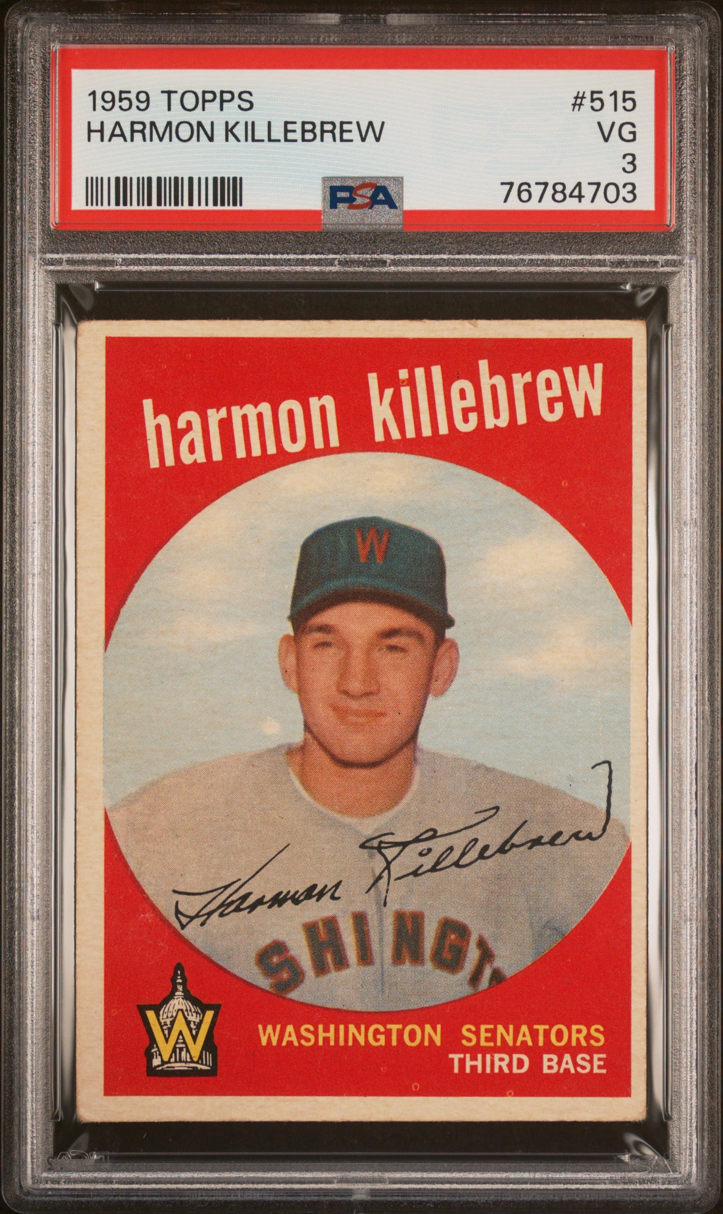 1959 Topps 515 Harmon Killebrew Washington Senators third baseman graded 3 VG by PSA (1 of 3)