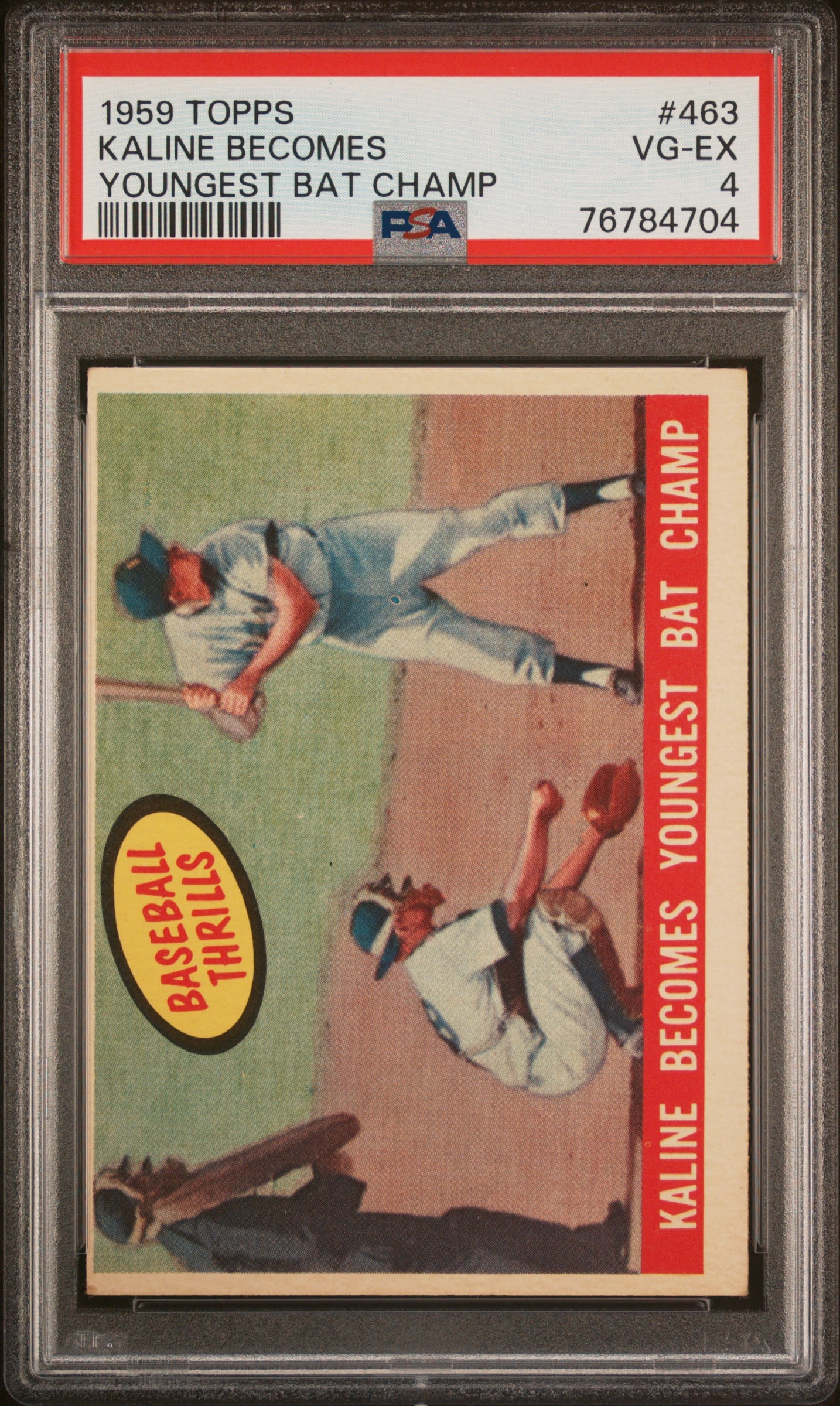 1959 Topps 463 Baseball Thrills Kaline Becomes Youngest Bat Champ graded 4 VG-EX by PSA (1 of 4)
