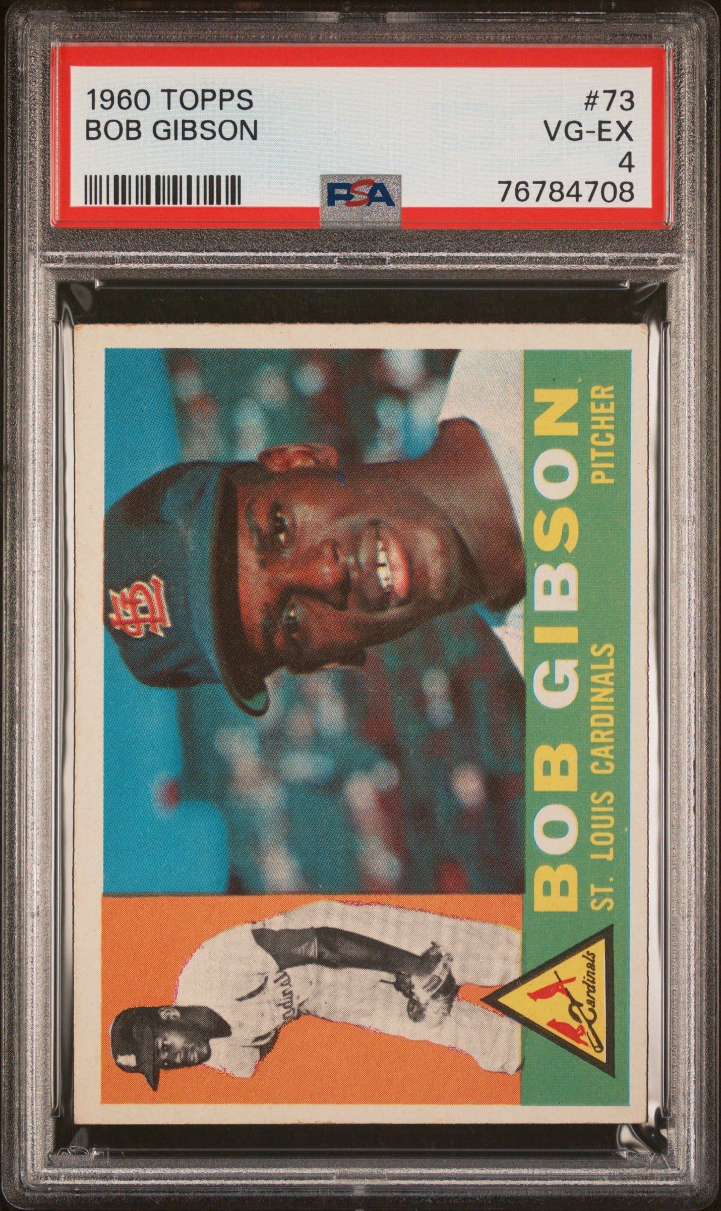 1960 Topps 73 Bob Gibson St. Louis Cardinals Pitcher graded 4 VG-EX by PSA (1 of 4)