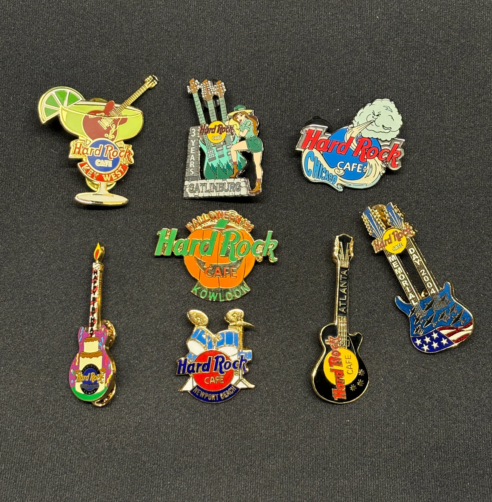 8 Hard Rock Cafe pins including ones from Key West, Kowloon, Newport Beach and more (1 of 10)