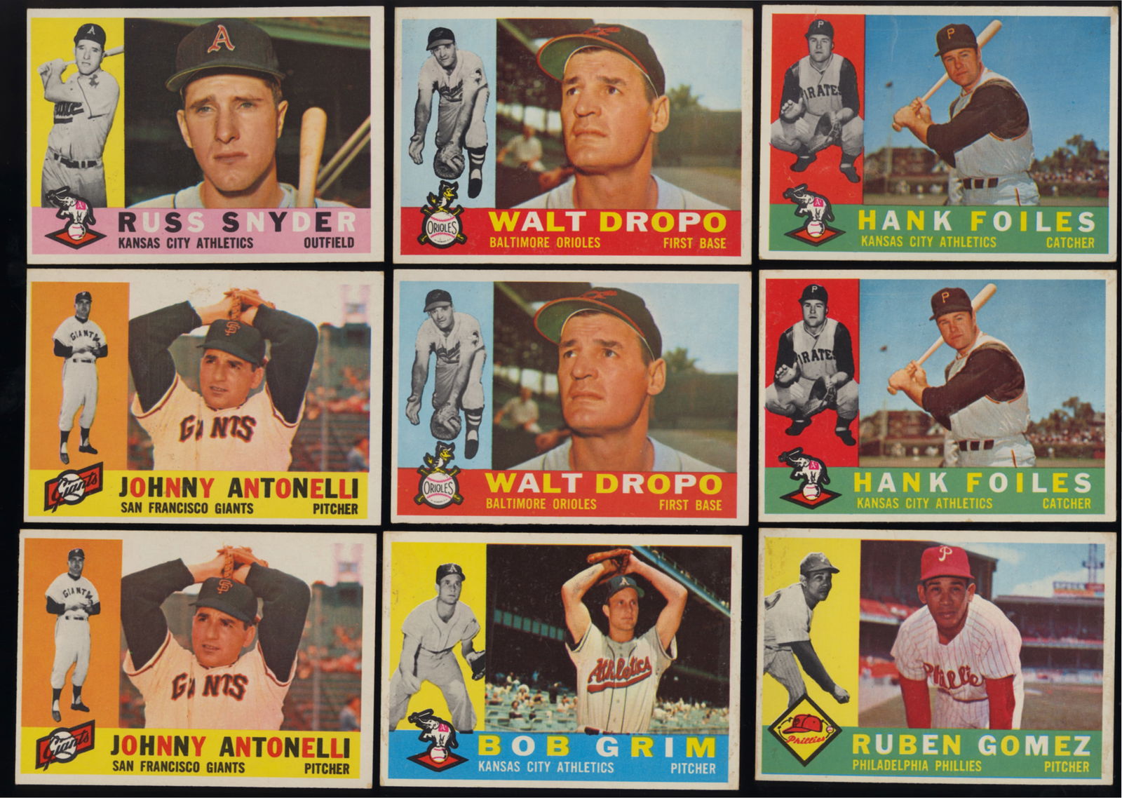 Lot of 9 Topps baseball cards from 1960 Russ Snyder, Johnny Antonelli, Walt Dropo and more (1 of 2)