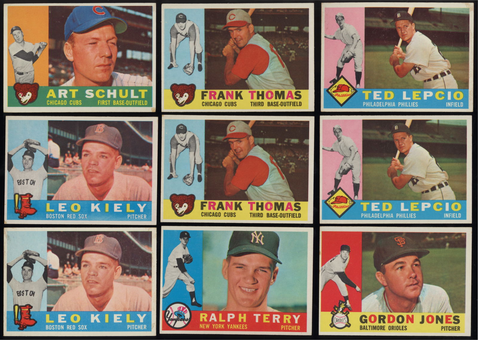 Lot of 9 Topps baseball cards from 1960 Art Schult, Leo Kiely, Frank Thomas and more (1 of 2)