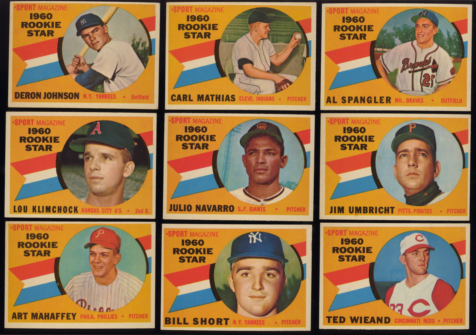 Lot of 9 Topps Rookie Baseball Cards baseball cards from 1960 Deron Johnson, Lou Klimchock and more (1 of 2)
