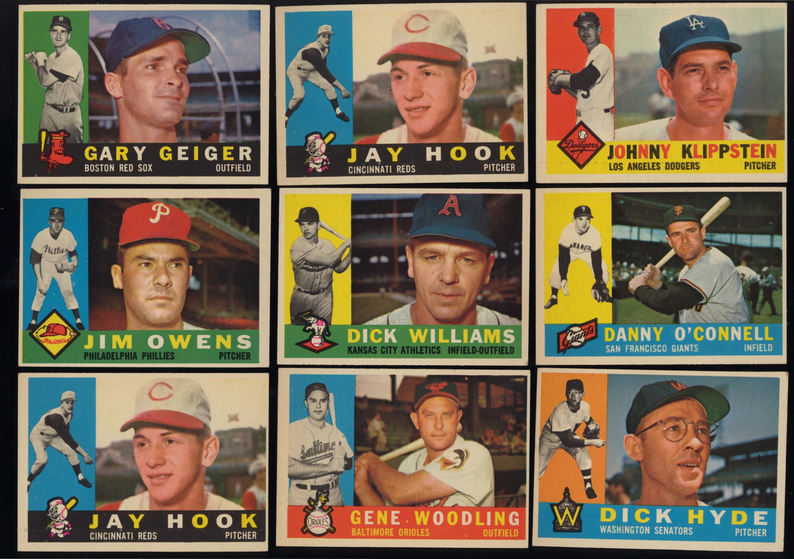 Lot of 9 Topps baseball cards from 1960 Gary Geiger, Jim Owens, Jay Hook, Dick Hyde and more (1 of 2)