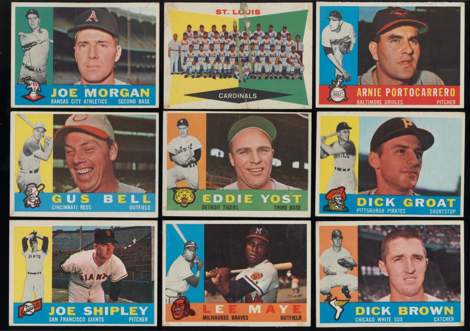 Lot of 9 Topps baseball cards from 1960 Joe Morgan, Gus Bell, Joe Shipley and more (1 of 2)