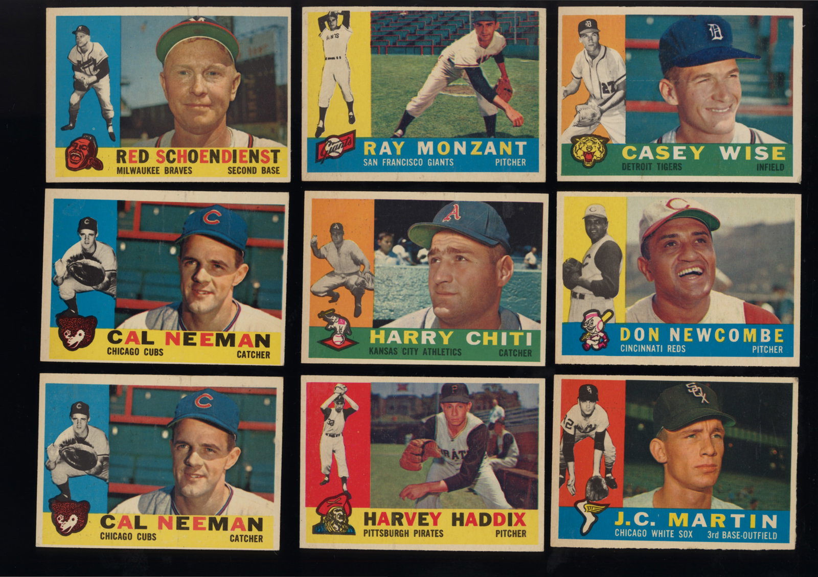 Lot of 9 Topps baseball cards from 1960 Cal Neeman, Ray Monzant, Don Newcombe, JC Martin and more (1 of 2)
