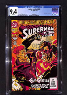 Action Comics #688 CGC 9.4 Guy Gardner appearance published by D.C. Comics in July of 1993: Action Comics #688 published by D.C. Comics in July of 1993. Roger Stern story. Jackson Guice and Denis Rodier art. Kerry Gammill and Jackson Guice cover. Guy Gardner appearance. SHIPPING: All items f