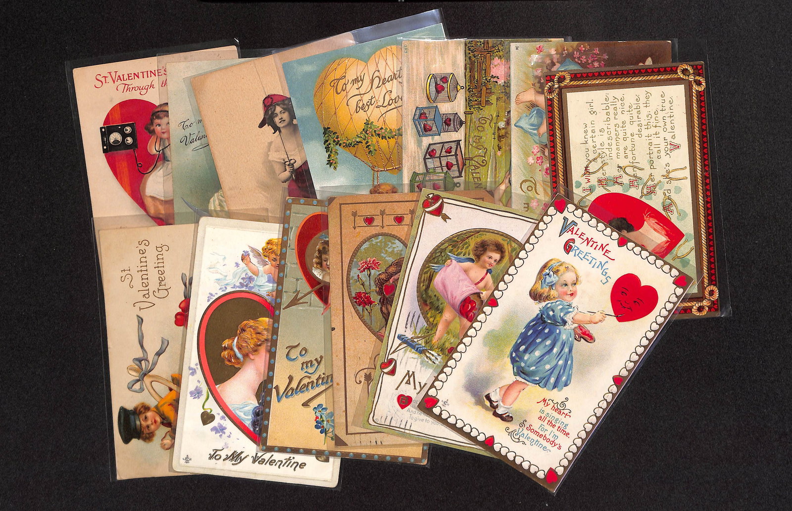 Lot of 13 antique Valentines Day cards dating mostly from 1906 to 1914 - Some rare - 1 Tucks (1 of 9)