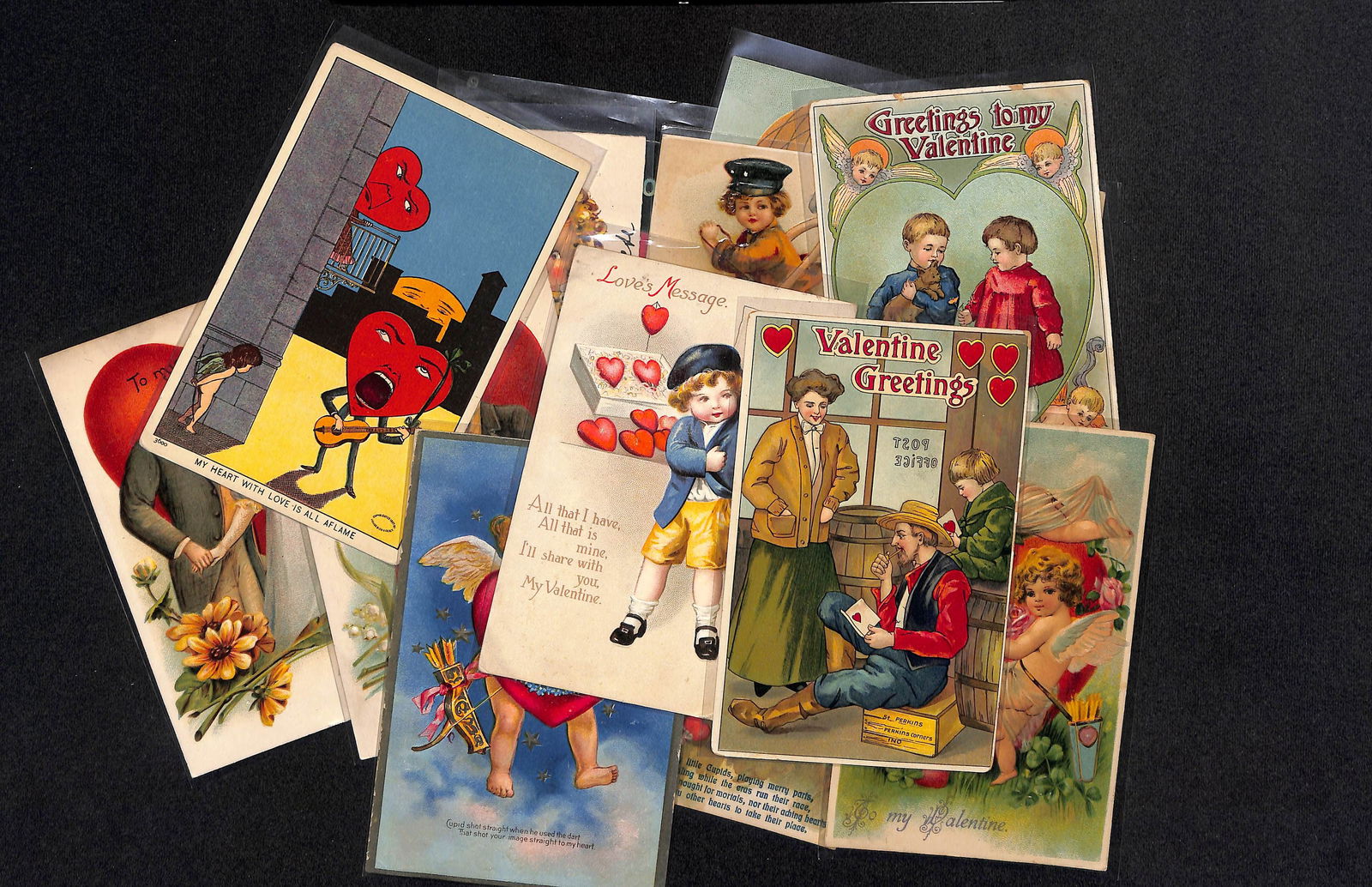 Lot of 15 antique Valentines Day cards dating mostly from 1907 to 1913 as shown - Some rare (1 of 9)