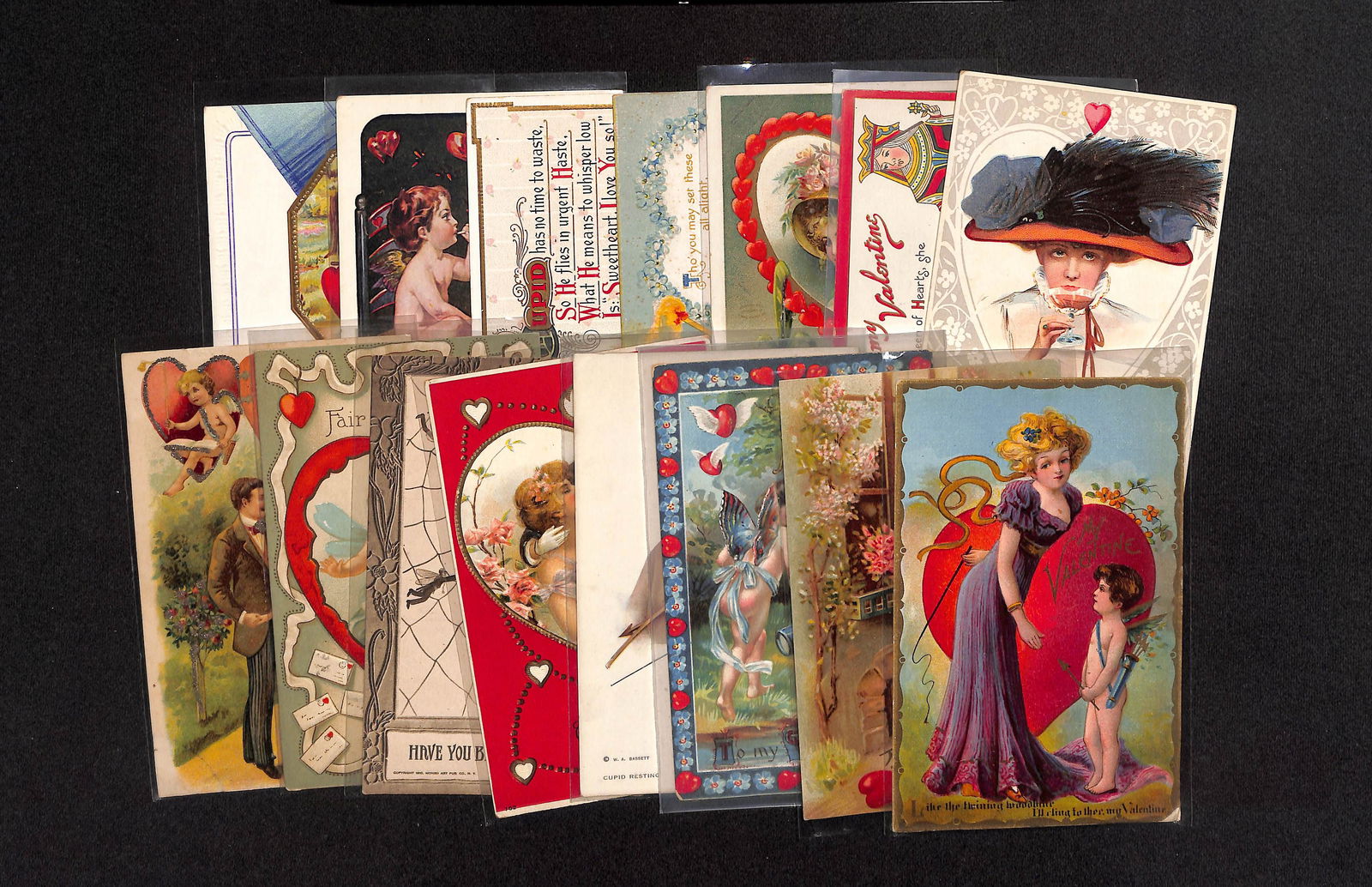Lot of 15 antique Valentines Day cards dating mostly from 1907 to 1913 as shown - Some rare 1 Tucks (1 of 9)