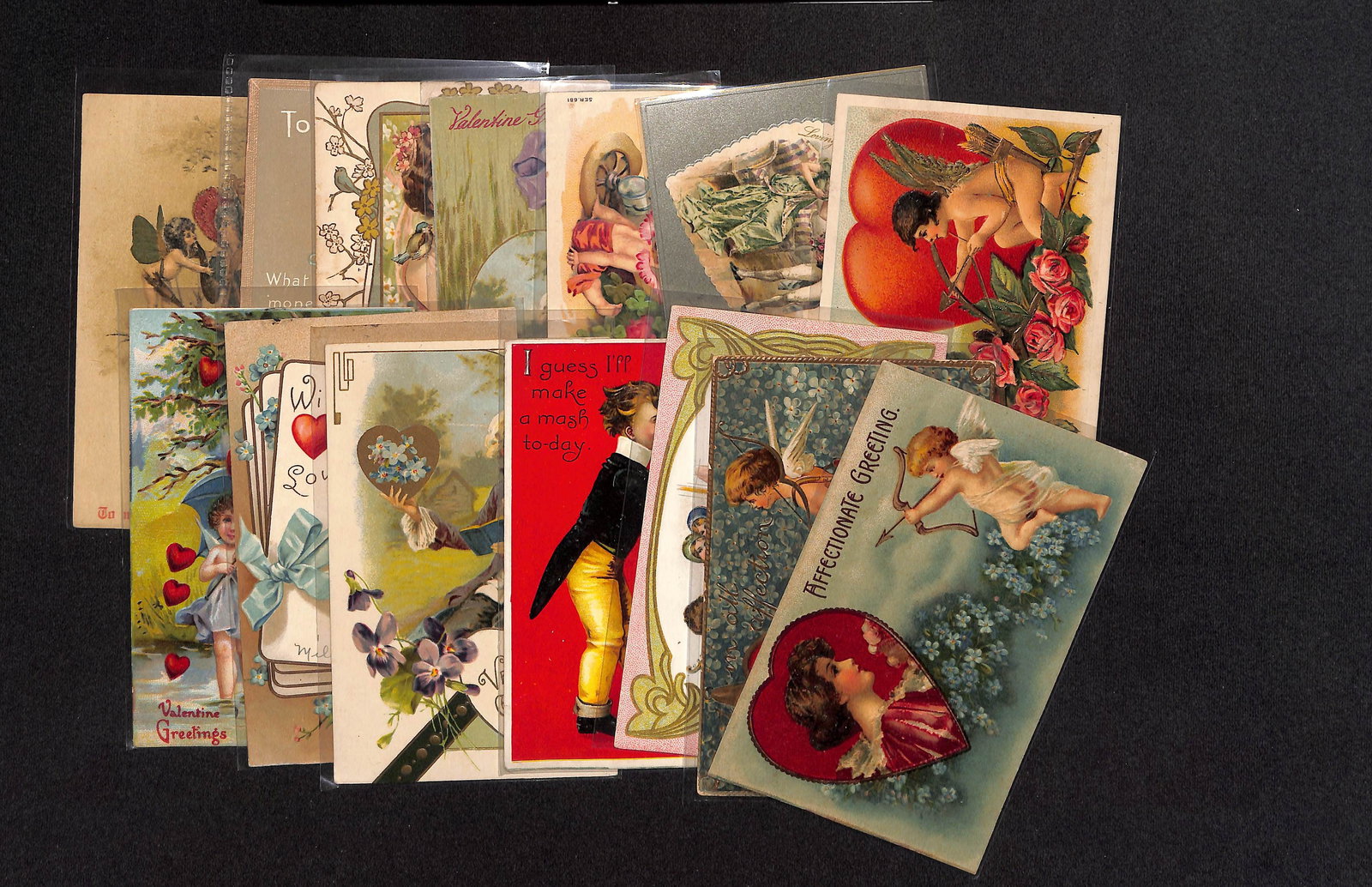 Lot of 14 antique Valentines Day cards dating mostly from 1907 to 1913 as shown - Some rare (1 of 9)