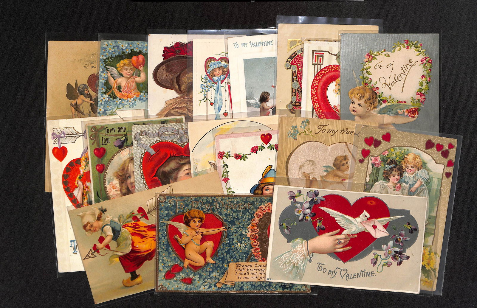 Lot of 18 antique Valentines Day cards dating mostly from 1907 to 1913 as shown - Some rare (1 of 11)