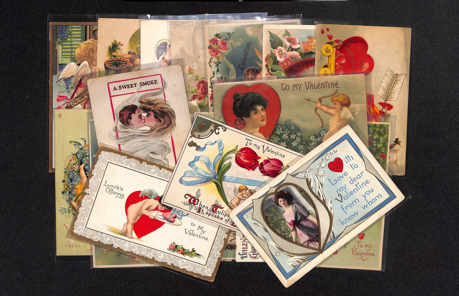 Lot of 18 antique Valentines Day cards dating mostly from 1907 to 1913 as shown - Some rare (1 of 11)