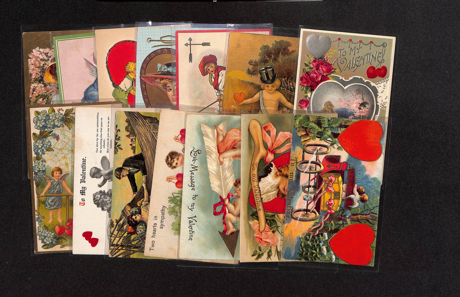 Lot of 14 antique Valentines Day cards dating mostly from 1907 to 1913 as shown - Some rare (1 of 9)