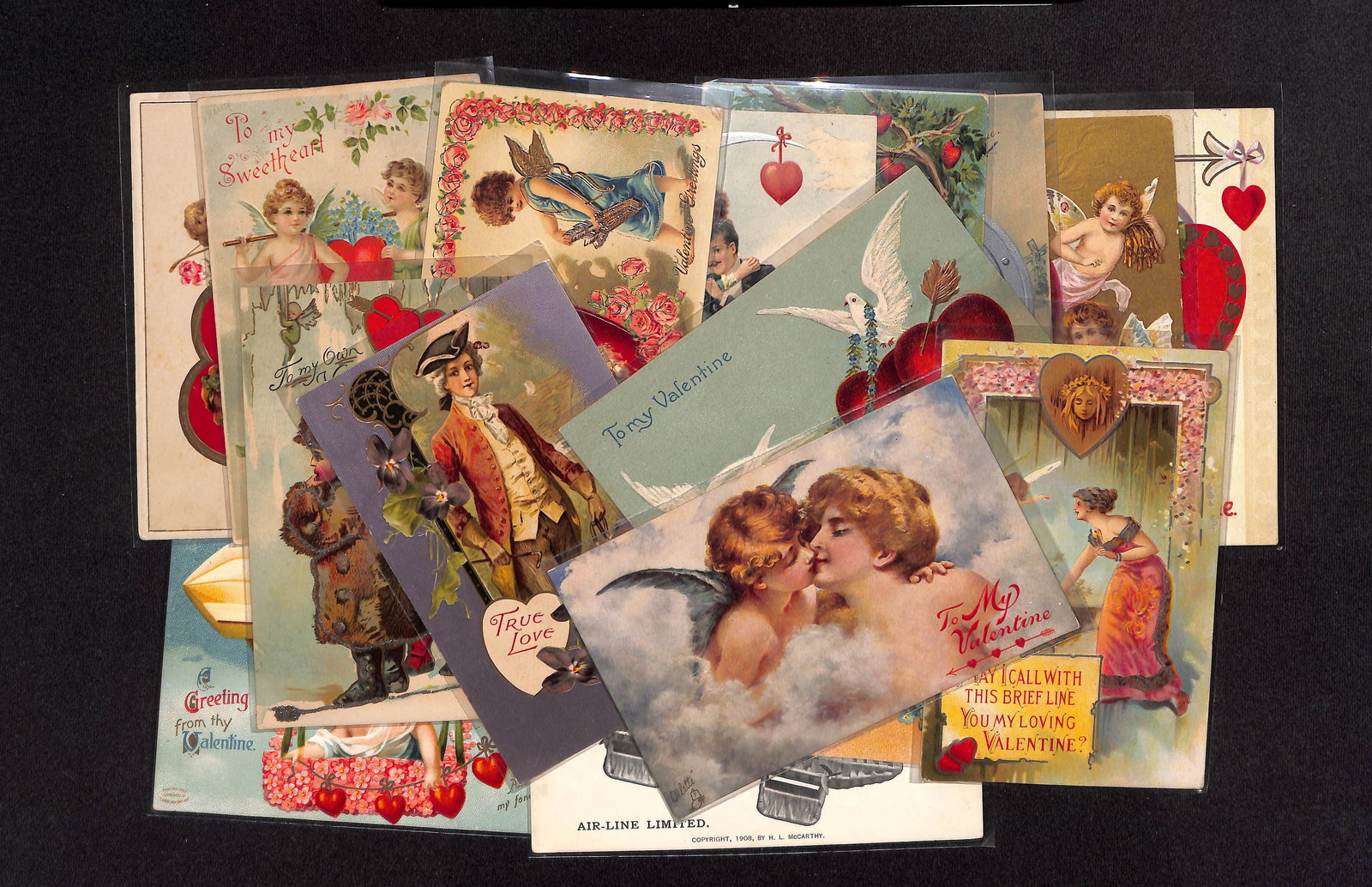 Lot of 16 antique Valentines Day cards dating mostly from 1907 to 1913 as shown - Some rare (1 of 9)