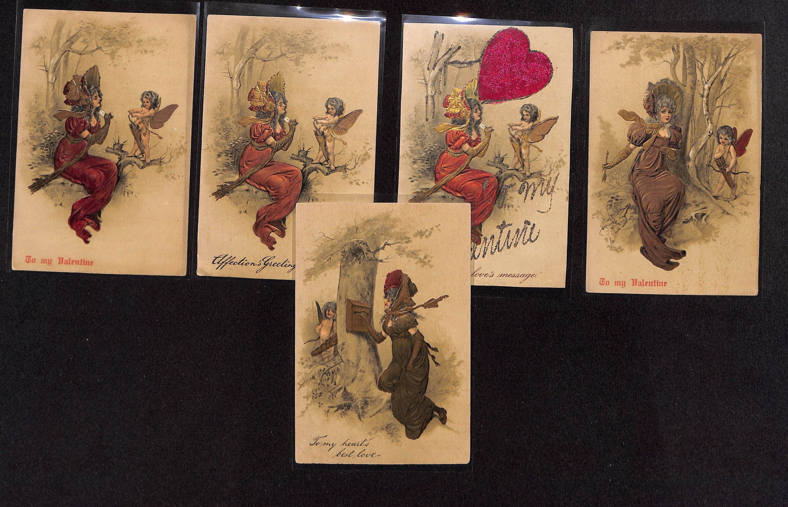A lot of 5 antique Valentines Day postcards by Paul Finkenrath of Berlin - one slightly enhanced (1 of 5)