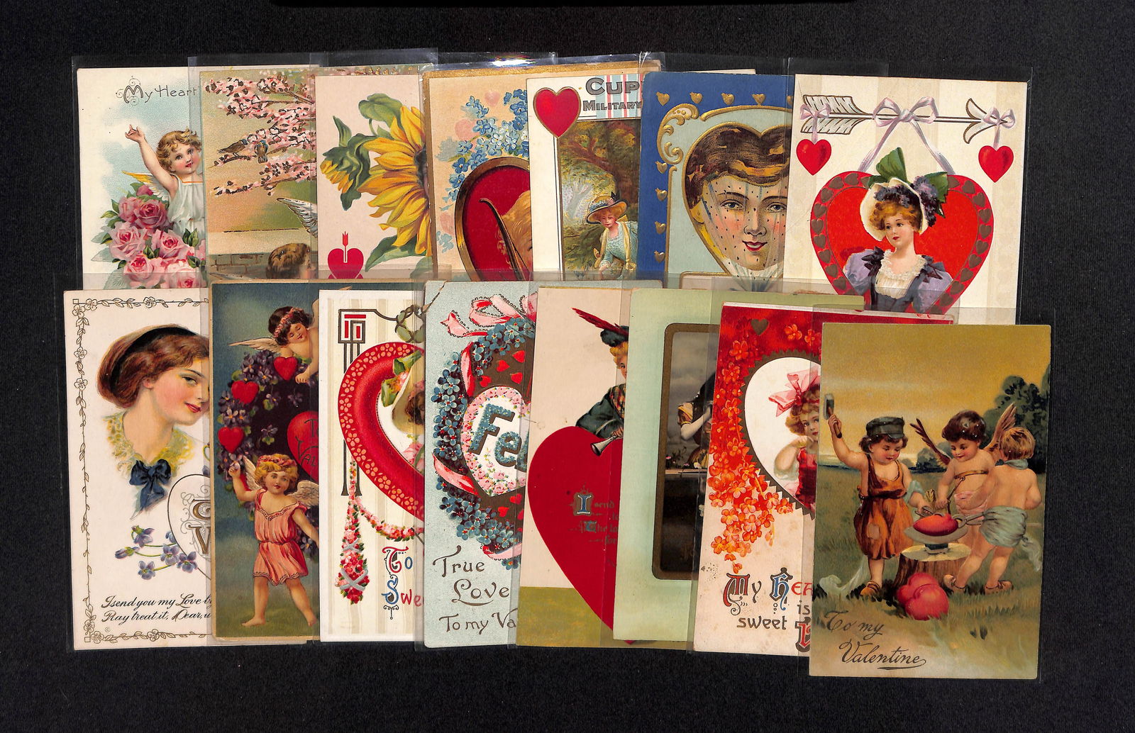 Lot of 15 antique Valentines Day cards dating mostly from 1907 to 1913 as shown - Some rare (1 of 9)