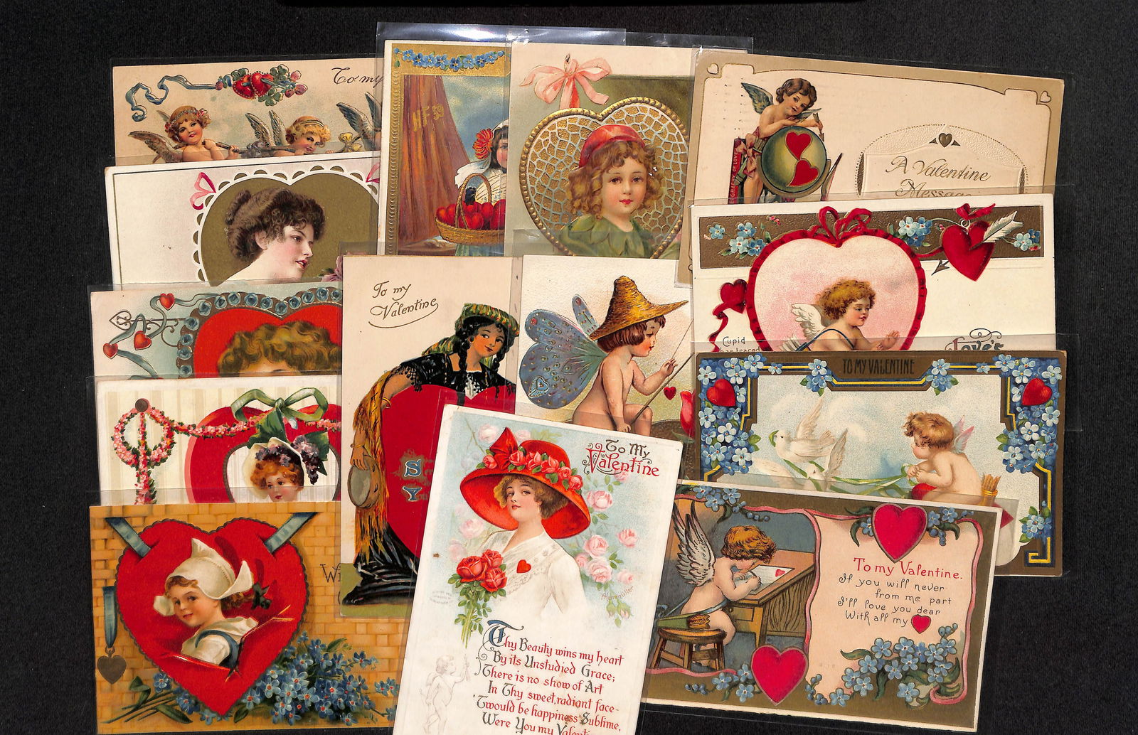 Lot of 14 antique Valentines Day cards dating mostly from 1907 to 1913 as shown - Some rare (1 of 9)