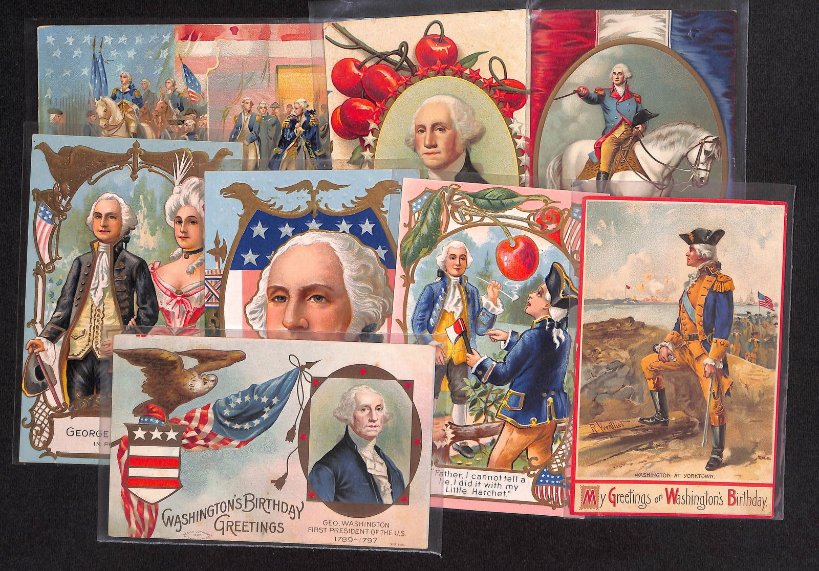 Lot of 8 George Washington's Birthday postcards dating mostly from 1907 to 1913 as shown - some rare (1 of 7)