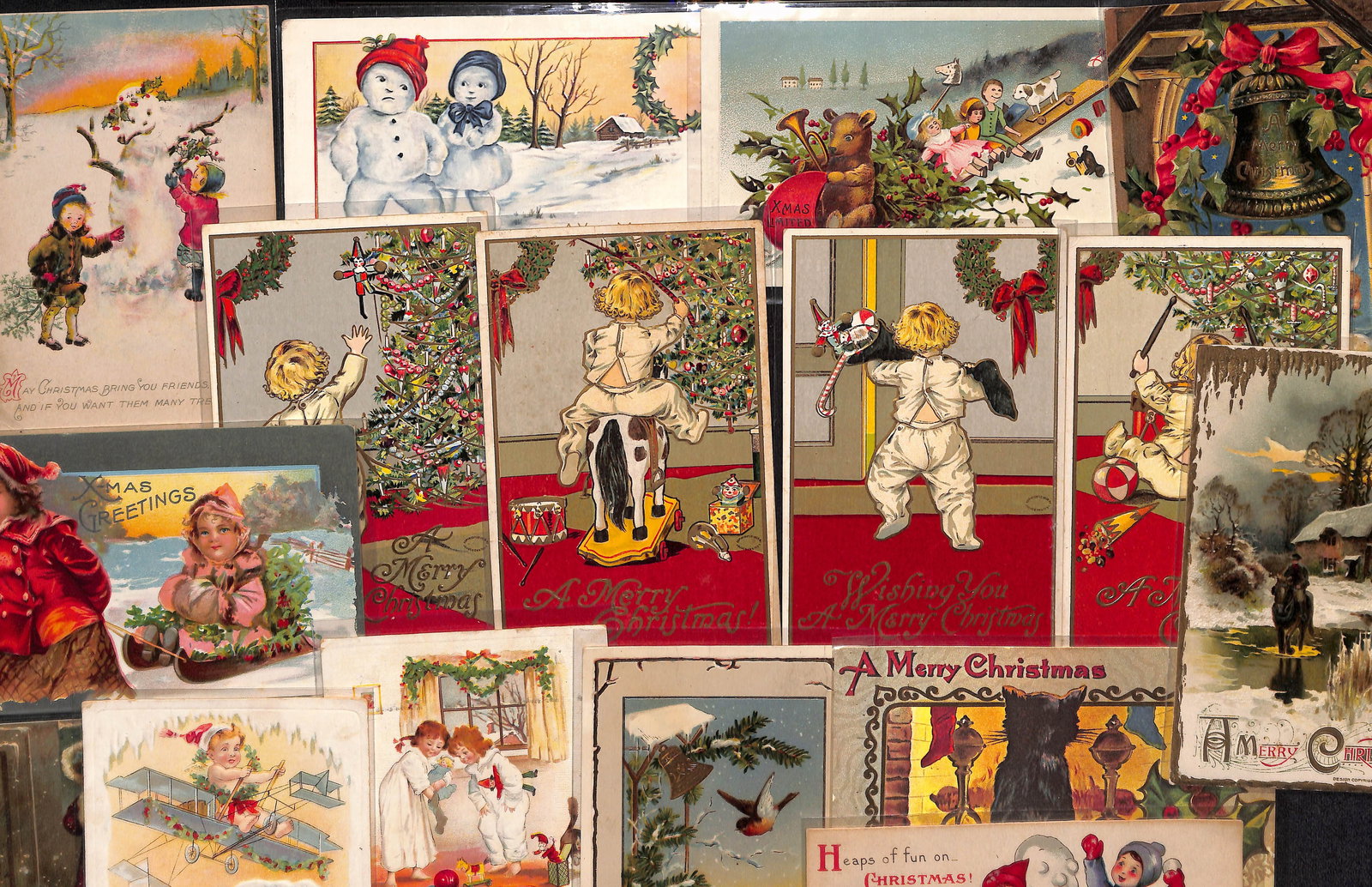 Lot of 16 antique Christmas postcards Julius Bien, baby pilot-polar bear, Frances Brundage and more (1 of 9)