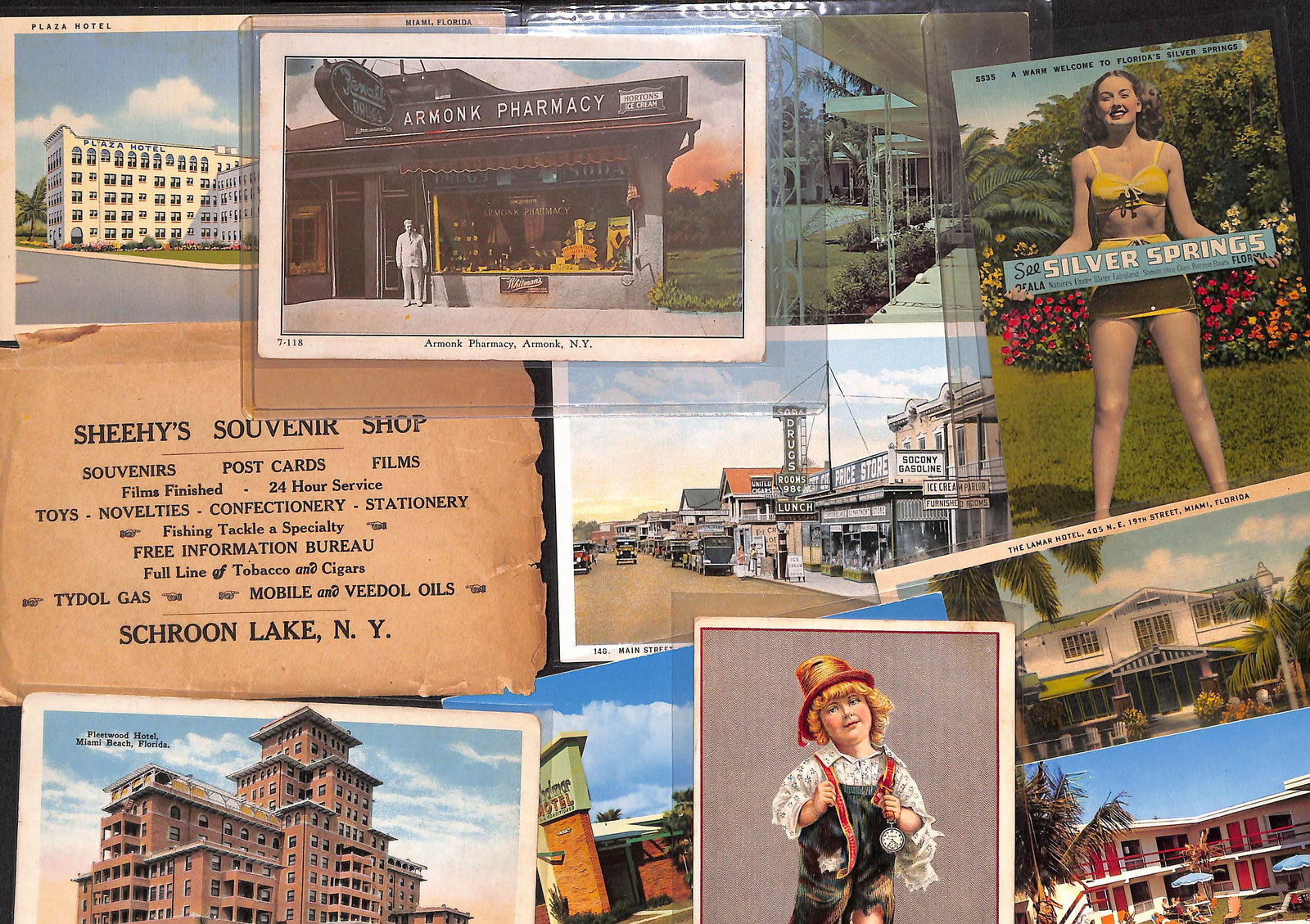 Lot of 10 antique and vintage postcards -Sheehy's at Schroon Lake NY, vintage Florida, Elgin Watches (1 of 9)