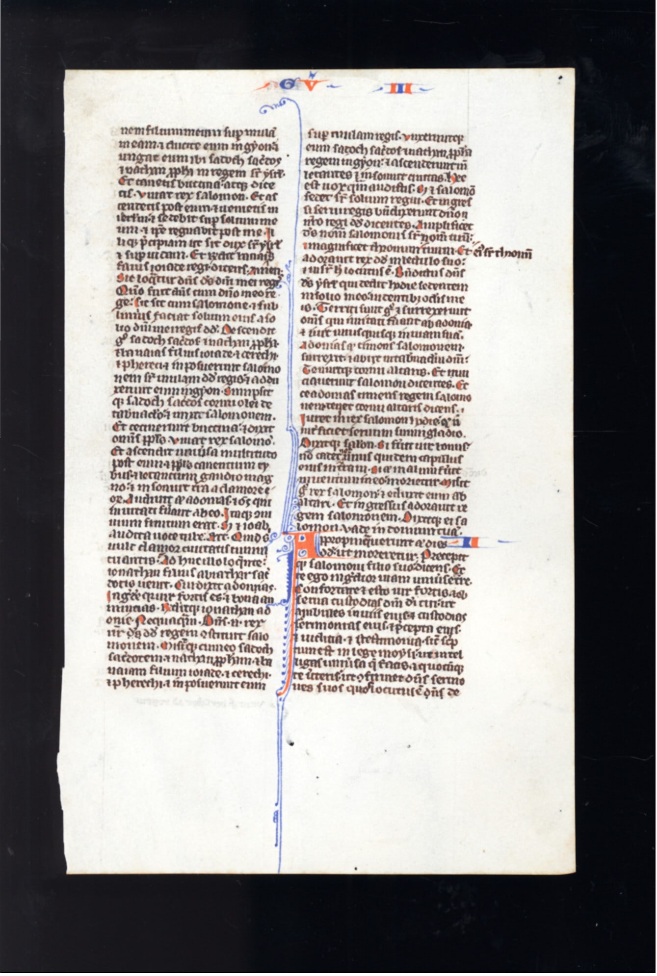 13th century French vellum leaf from Book of Hours in very fine script with red and blue highlights (1 of 3)