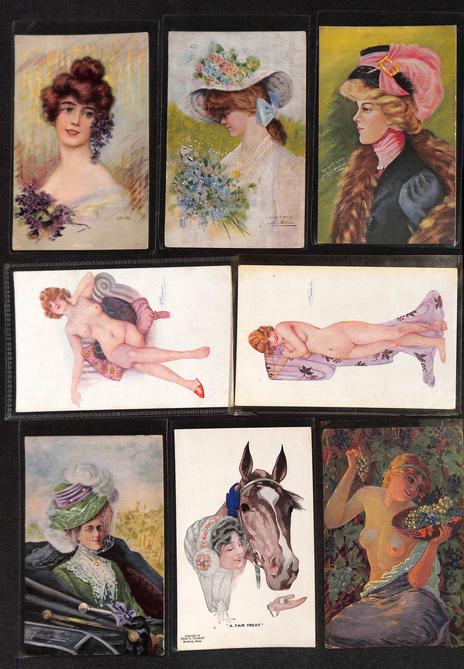 Lot of 8 antique and scarce postcards from the early 1900's of Victorian women in period clothing (1 of 2)