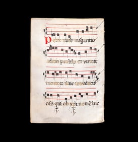 A single leaf from a 15th C. Franciscan Gradual manuscript on vellum written in a Gothic hand