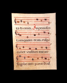 15th - 16th C. leaf on paper of partial hymn from Book of Hours or choir book in gothic hand