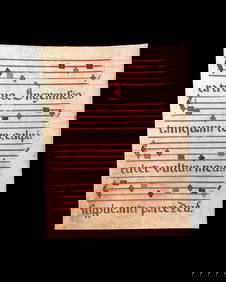 15th - 16th C. leaf on paper of partial hymn from Book of Hours or choir book in gothic hand (1 of 2)