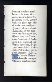 15th C. Illuminated leaf on paper from Book of Hours Lectio octava Iob 19 - The eigth lesson Job 19