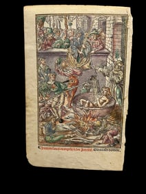 Fine 15th - 16th C. illuminated leaf from Book of Hours in Latin with hand colored illustrations