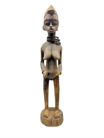 African Tribal Wooden Fertility Figure with Metal Adornments