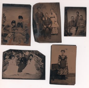 Lot of Five 19th Century Tintypes Featuring Photos of Men and Women with One Outdoor Photo