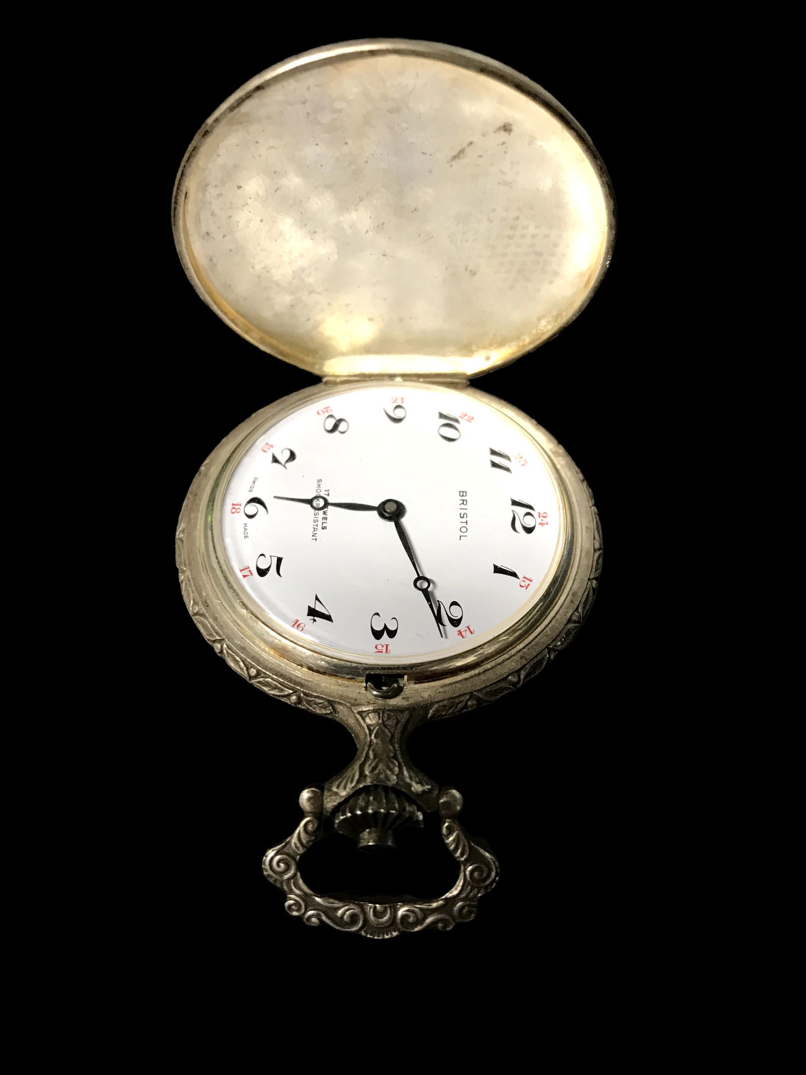 Antique Bristol 17-Jewel Mechanical Pocket Watch – Ornate Case, Swiss Made (1 of 10)