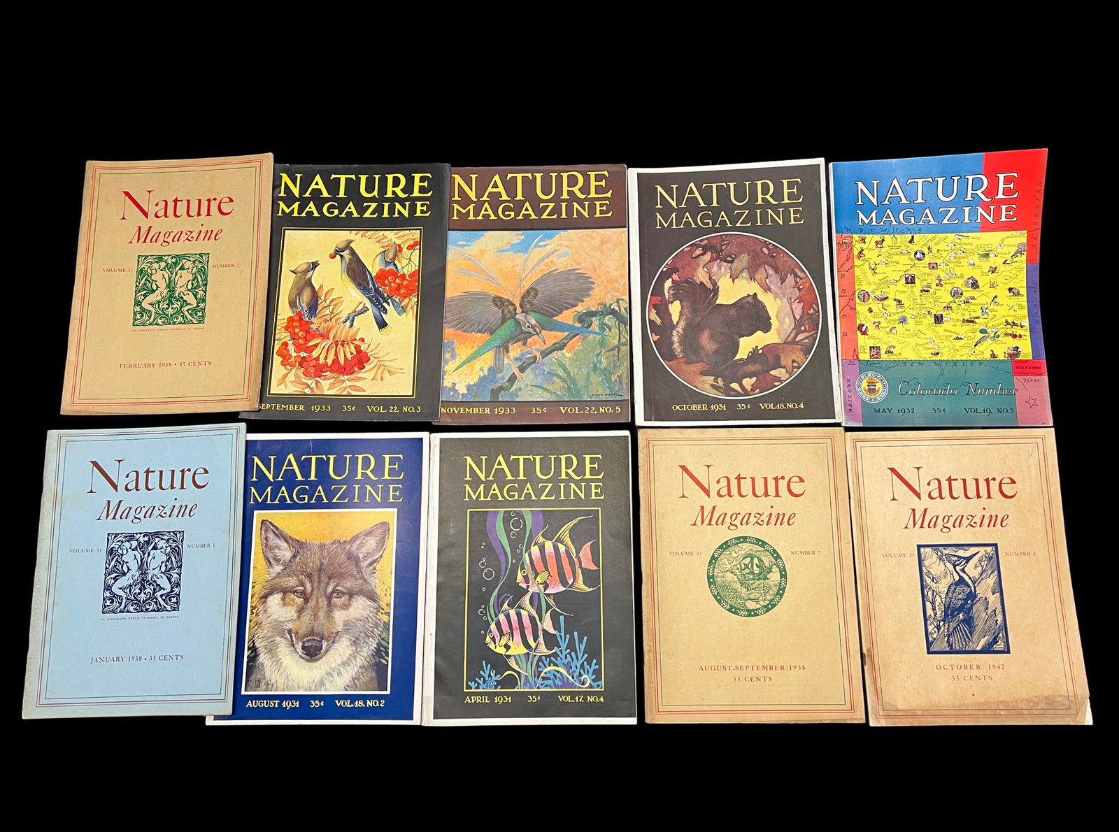 Lot of 10 Issues of Nature Magazine from the 1930's (9 copies) and 1940s -Estate of Roy Latham (1 of 1)