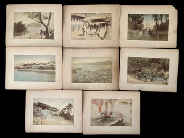 Collection of 16 Hand-coloured 19th Century Albumen Prints of Nagasaki Japan on 8 double sided cards