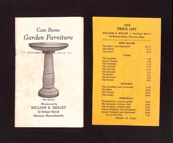 16 page 1927 Wiliam E. Kelley Cast Stone Garden Furniture catalog and corresponding price list